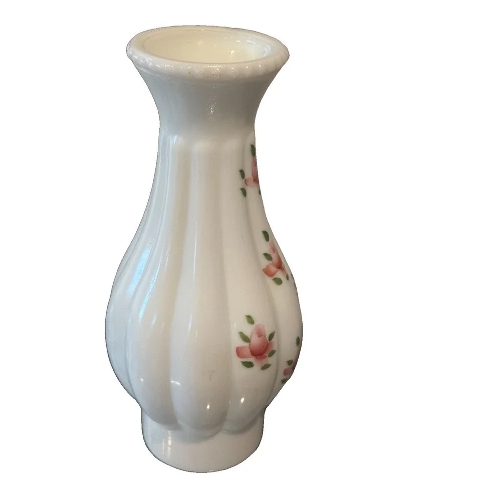 Vintage Milk Glass Painted Pink Floral Roses Design Hurricane Lamp Chimney Shade